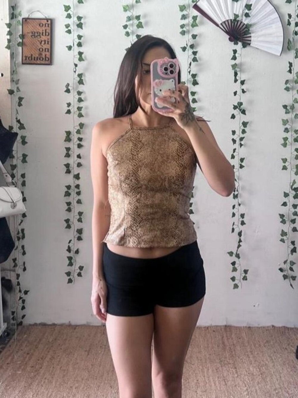 Y2K Windsor tan snake print stretchy shiny tank top size small